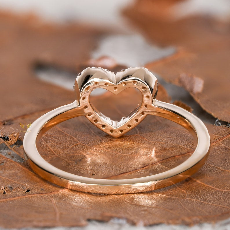Lab Diamond Heart Ring 14K Gold Minimalist Love Ring