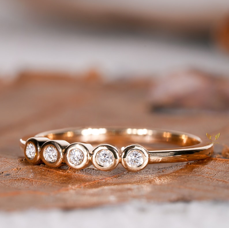 14K Gold Bezel Lab Diamond half Infinity Wedding Band