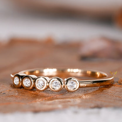 14K Gold Bezel Lab Diamond half Infinity Wedding Band