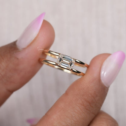 Emerald Lab Diamond East-West Split Shank Ring
