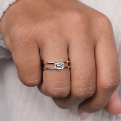 Emerald Lab Diamond East-West Split Shank Ring