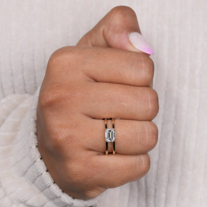 Emerald Lab Diamond East-West Split Shank Ring