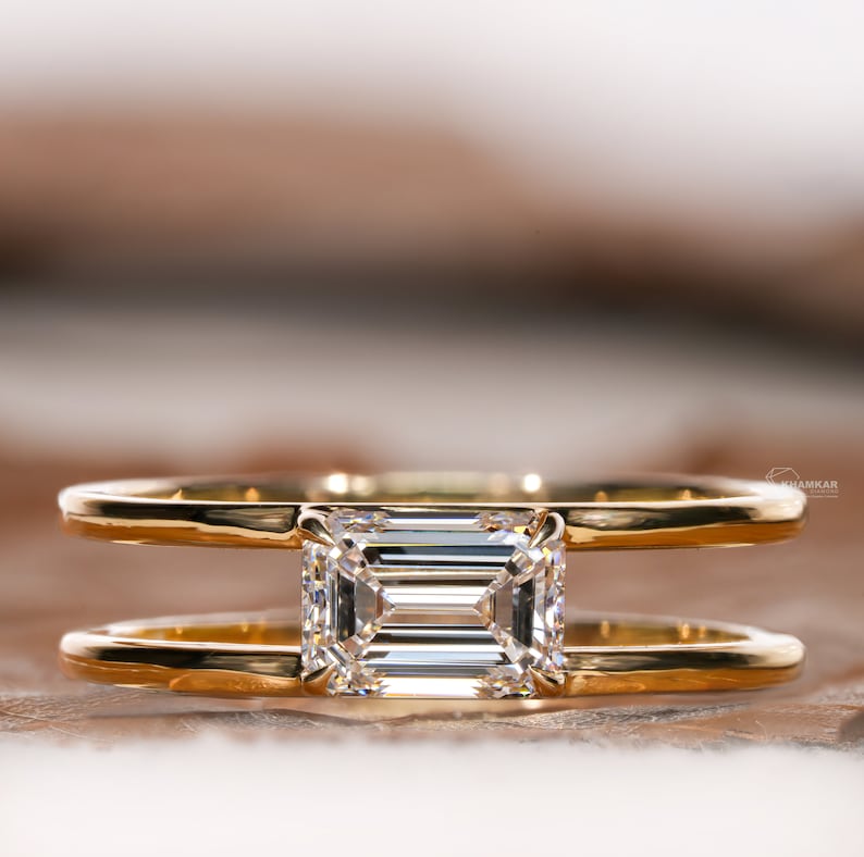 Emerald Lab Diamond East-West Split Shank Ring
