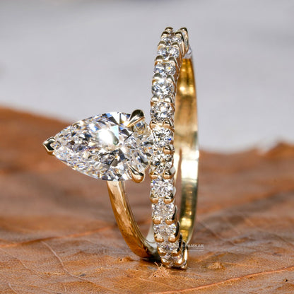 Pear Cut Lab Diamond Wedding Band Ring For Her