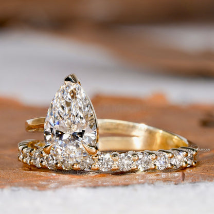 Pear Cut Lab Diamond Wedding Band Ring For Her