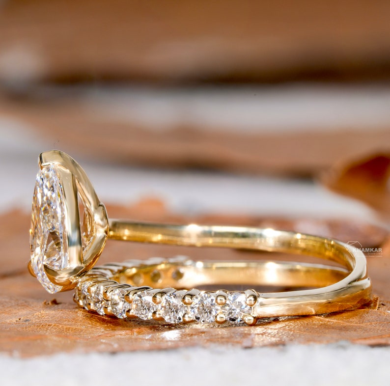 Pear Cut Lab Diamond Wedding Band Ring For Her