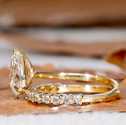 Pear Cut Lab Diamond Wedding Band Ring For Her