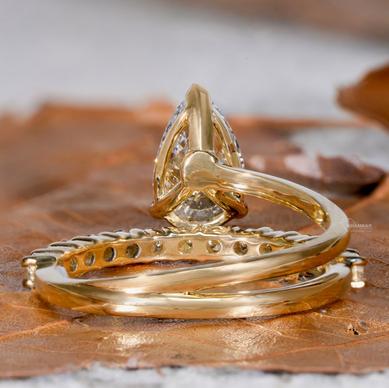 Pear Cut Lab Diamond Wedding Band Ring For Her