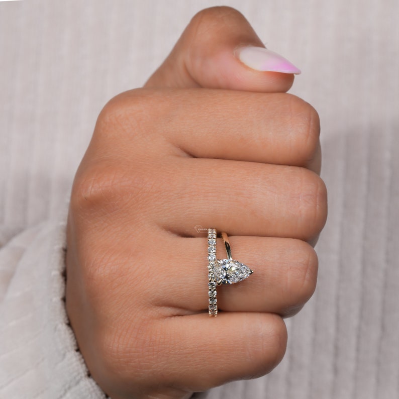 Pear Cut Lab Diamond Wedding Band Ring For Her