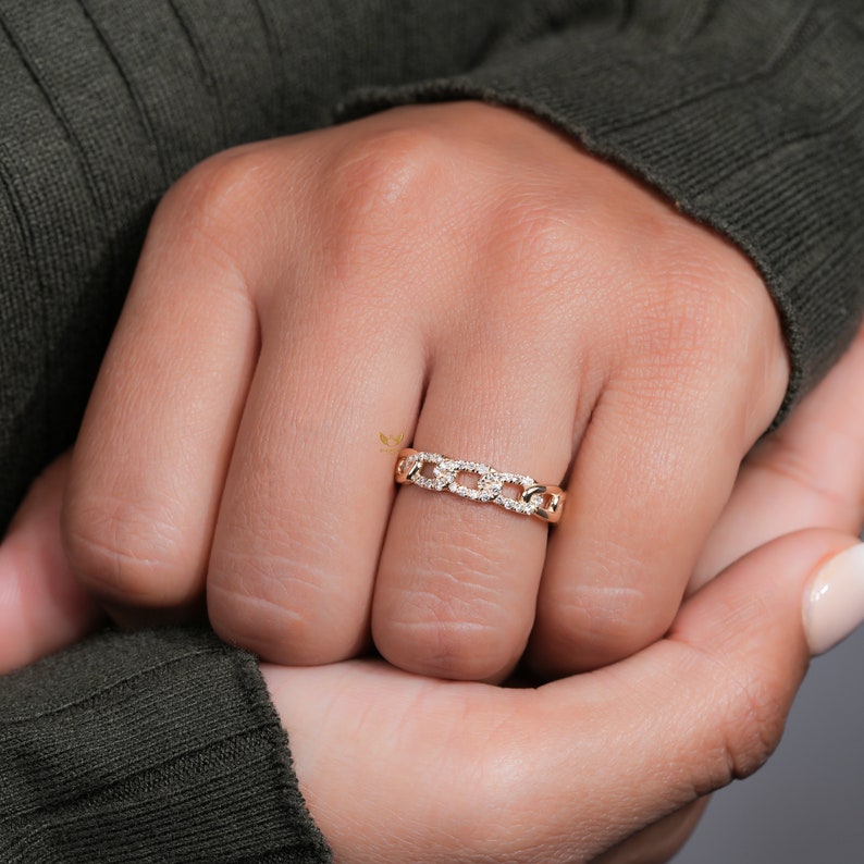 14K Gold Lab Grown Diamond Cuban Link Chain Ring