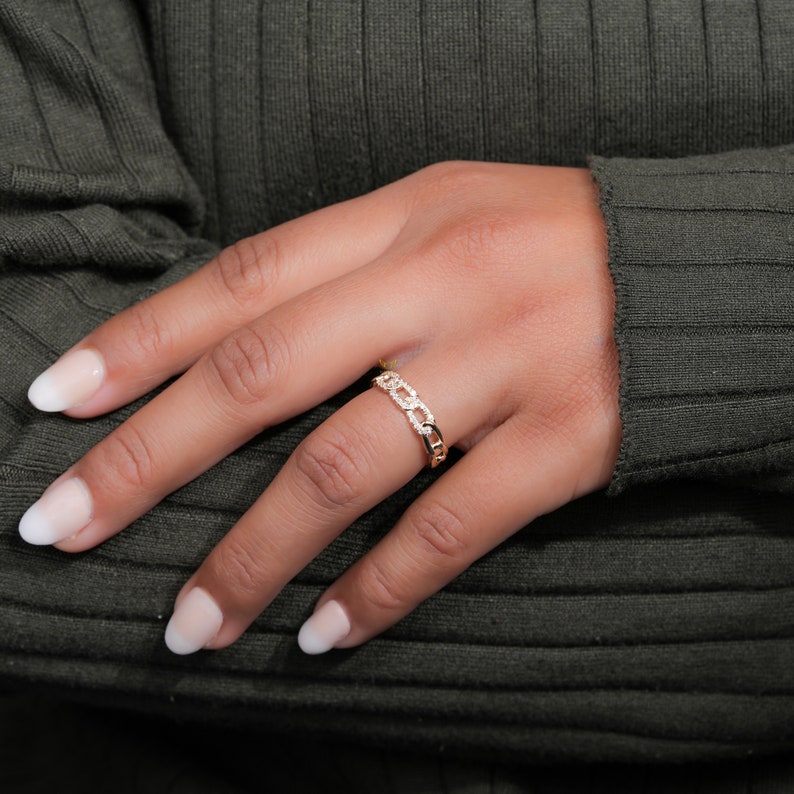 14K Gold Lab Grown Diamond Cuban Link Chain Ring