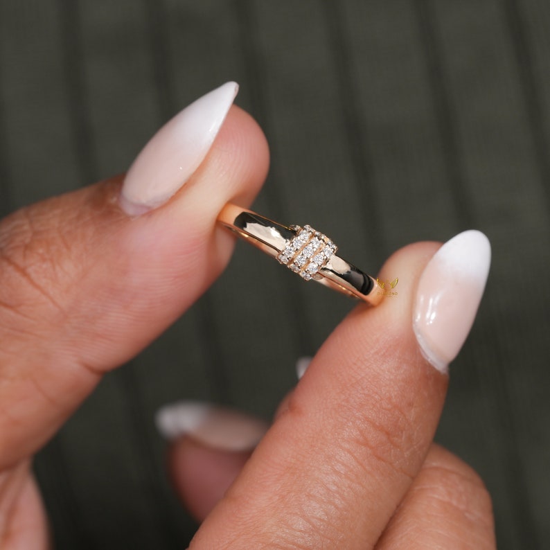 Lab Diamond Bubble Ring in 14K Gold | Dainty Minimalist Stacking Ring