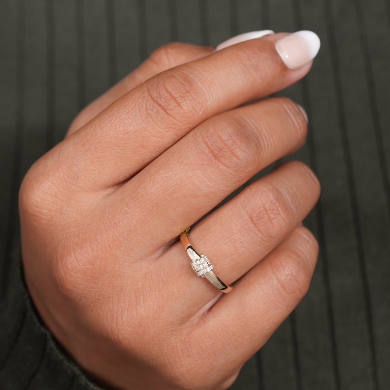 Lab Diamond Bubble Ring in 14K Gold | Dainty Minimalist Stacking Ring