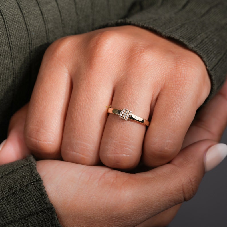 Lab Diamond Bubble Ring in 14K Gold | Dainty Minimalist Stacking Ring