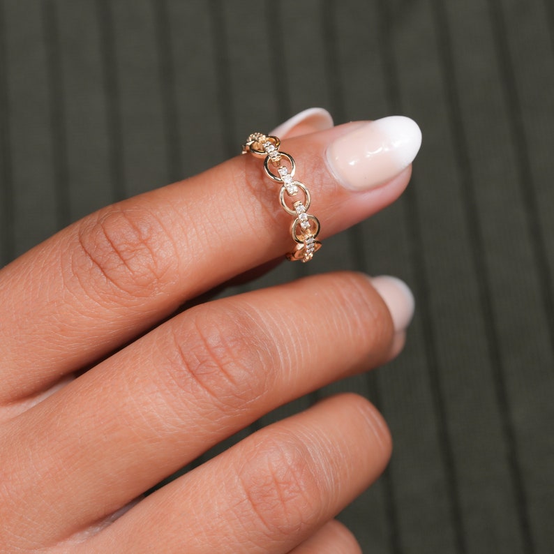 Lab Grown Diamond Open Chain Link Ring in 14K Gold