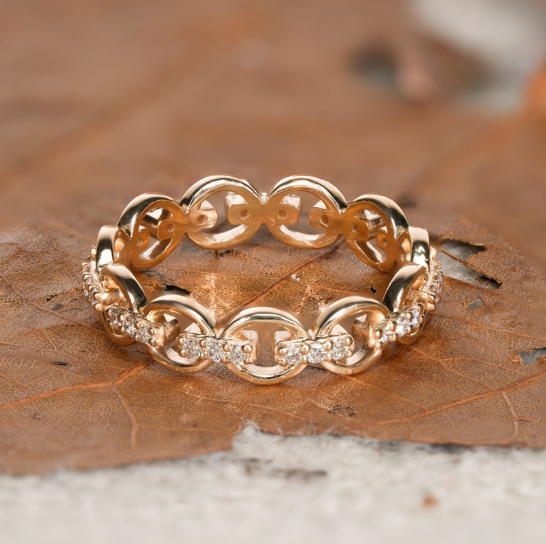 Lab Grown Diamond Open Chain Link Ring in 14K Gold