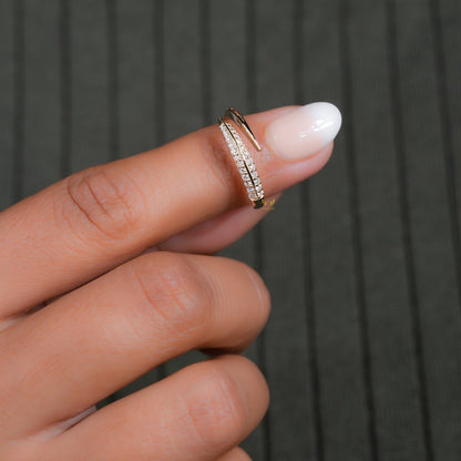Lab Diamond Bypass Wrap Ring – 14K Gold Adjustable Cuff Ring