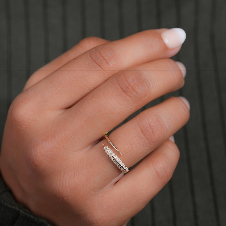 Lab Diamond Bypass Wrap Ring – 14K Gold Adjustable Cuff Ring