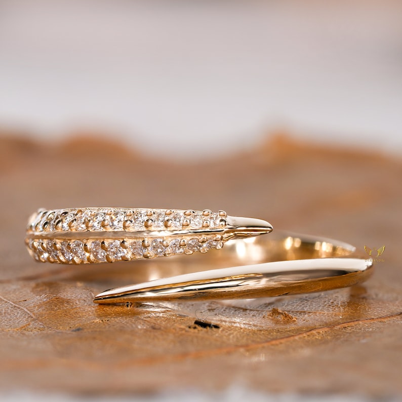 Lab Diamond Bypass Wrap Ring – 14K Gold Adjustable Cuff Ring