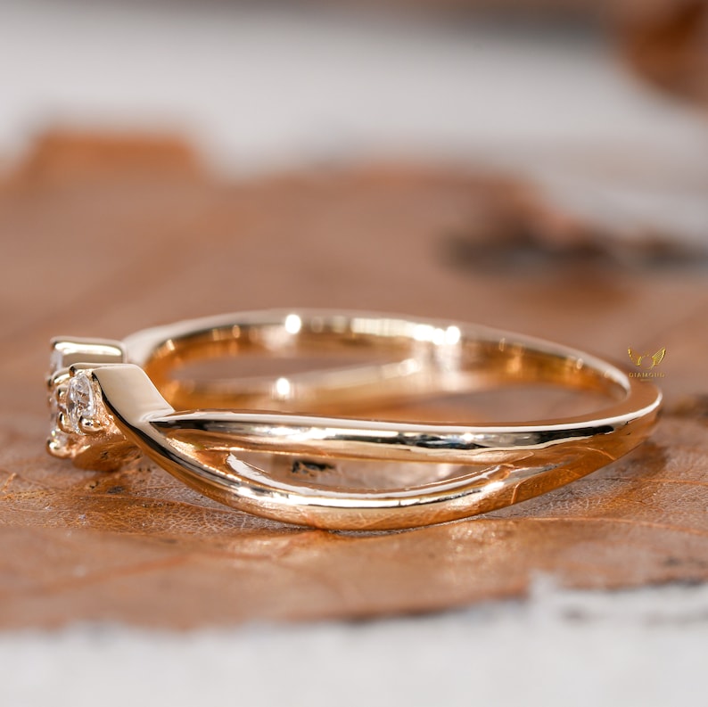 Minimal Twisted Lab Diamond Band Three Stone Engagement Ring
