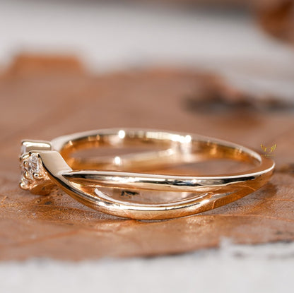 Minimal Twisted Lab Diamond Band Three Stone Engagement Ring