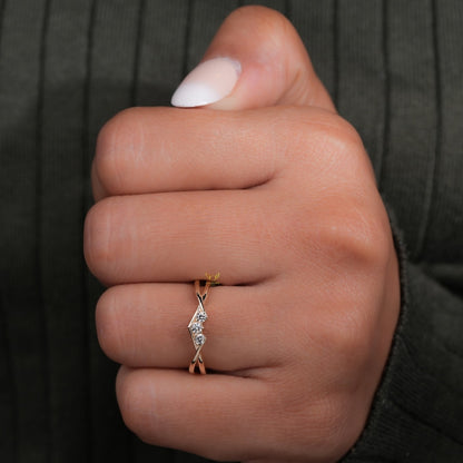 Minimal Twisted Lab Diamond Band Three Stone Engagement Ring