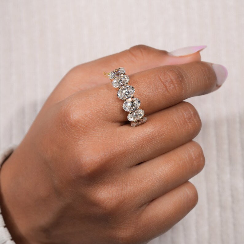7 stone Oval Lab Diamond Band â€“ Half Eternity Wedding Ring