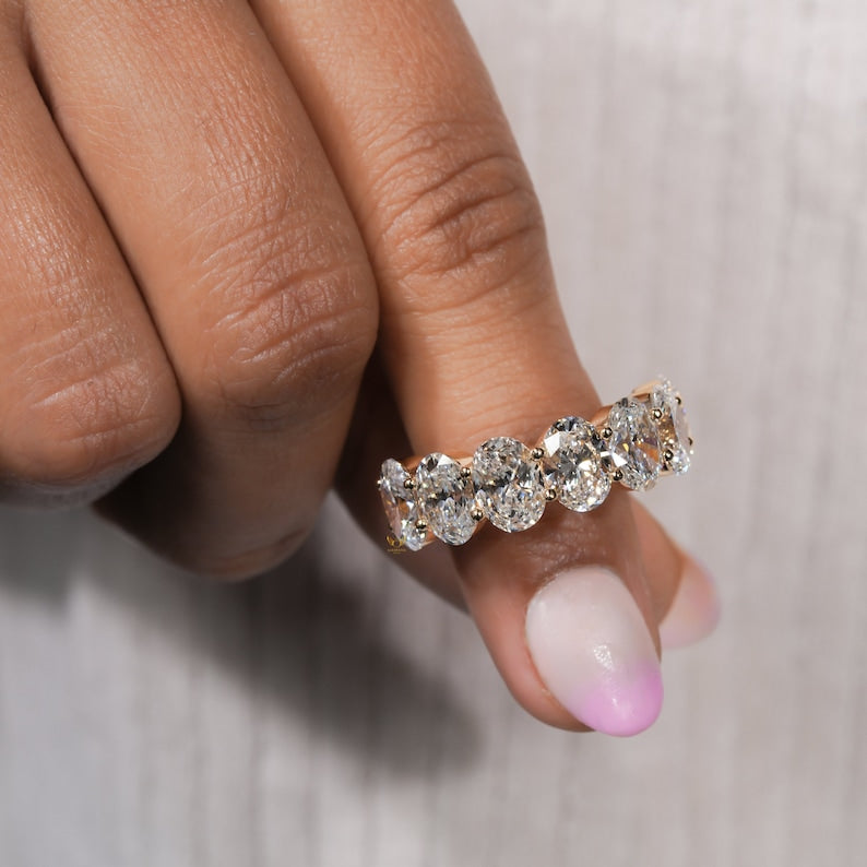 7 stone Oval Lab Diamond Band â€“ Half Eternity Wedding Ring