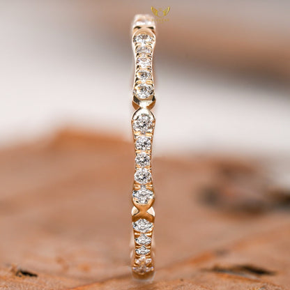 Lab Diamond Bamboo Eternity Ring – 14K Gold Minimal Stackable Band