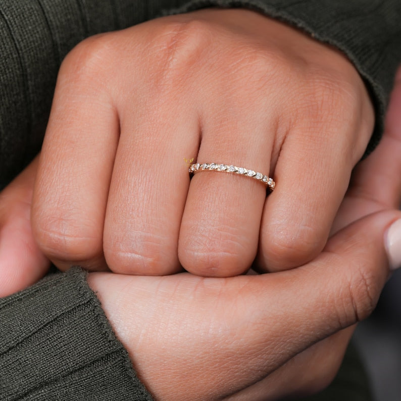 14K Gold Lab Diamond Full Eternity Bezel Wedding Band