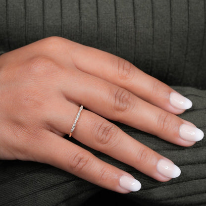 Lab Diamond Wedding Ring, 14K Gold Wavy Band, Dainty Ring