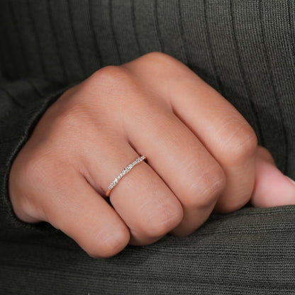 Lab Diamond Wedding Ring, 14K Gold Wavy Band, Dainty Ring