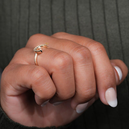 Lab Diamond Crescent Moon Ring | 14K Gold Dainty Stacking Ring