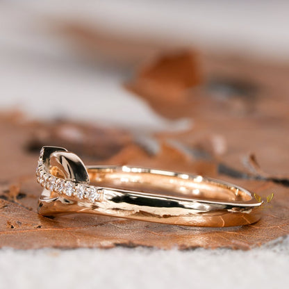Minimalist Diamond Crossover Ring, Pave Overlap Wedding Ring for Women