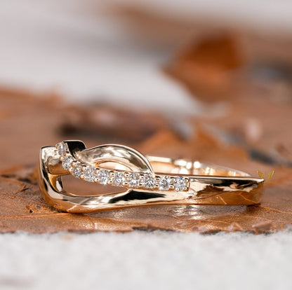 Minimalist Diamond Crossover Ring, Pave Overlap Wedding Ring for Women