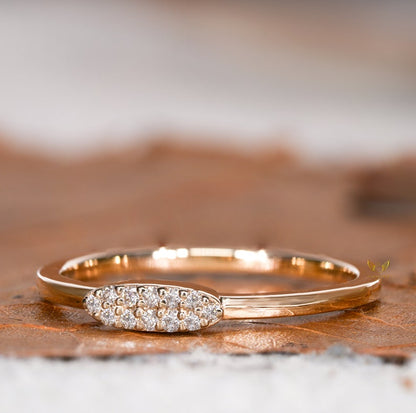 14K Gold Pave Lab Diamond Tiny Signet Ring