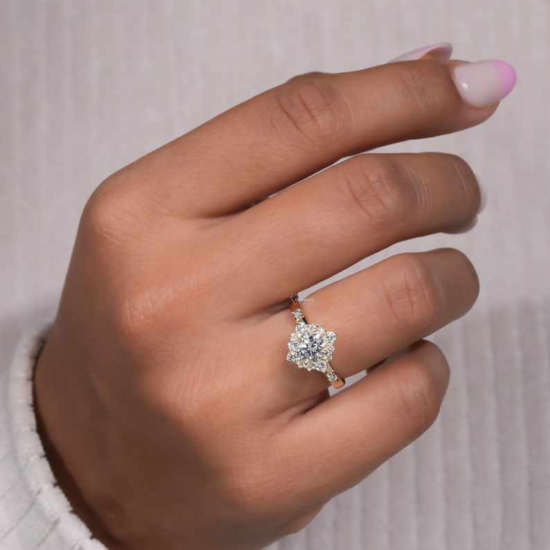 Round Lab Diamond Halo Ring 0.75CT â€“ Wedding Ring for Her