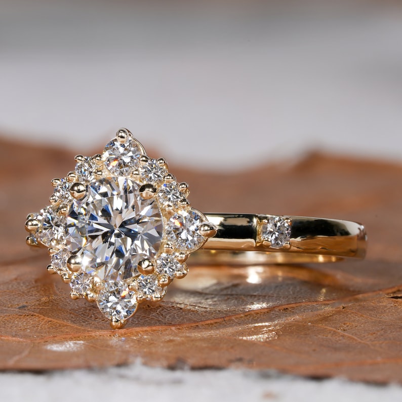 Round Lab Diamond Halo Ring 0.75CT â€“ Wedding Ring for Her