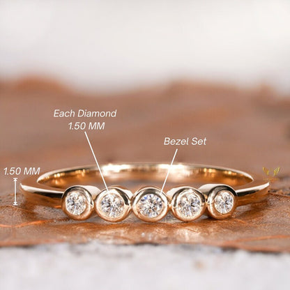 14K Gold Bezel Lab Diamond half Infinity Wedding Band