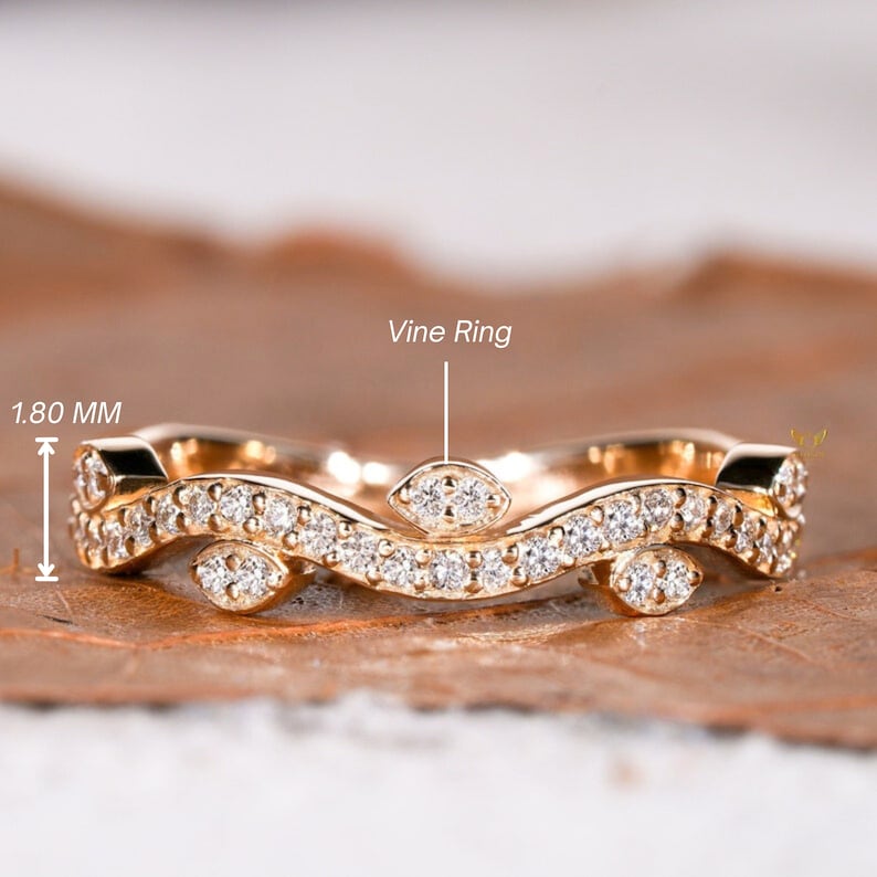 Lab Diamond Leaf Ring – Half Eternity Nature Inspired Wedding Band