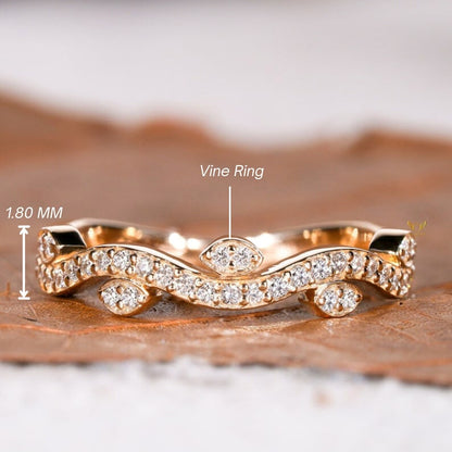 Lab Diamond Leaf Ring – Half Eternity Nature Inspired Wedding Band