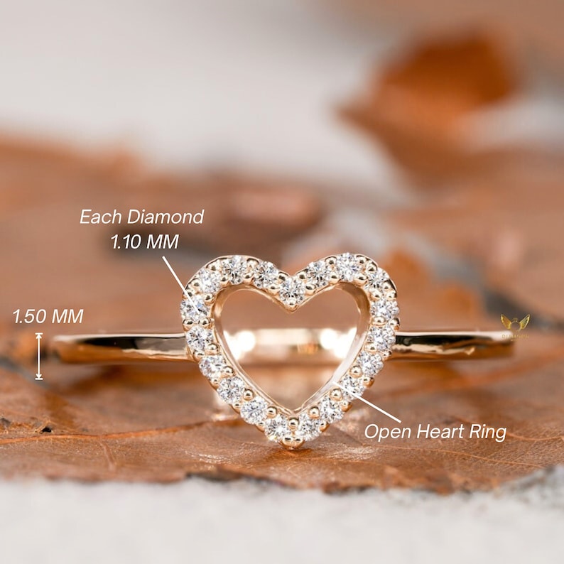 Lab Diamond Heart Ring 14K Gold Minimalist Love Ring