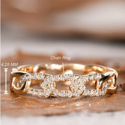 14K Gold Lab Grown Diamond Cuban Link Chain Ring