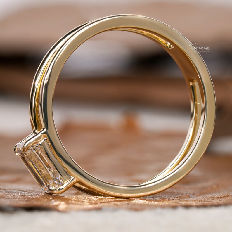 Emerald Lab Diamond East-West Split Shank Ring