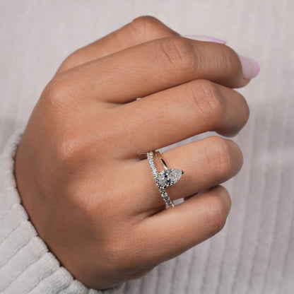 Pear Cut Lab Diamond Wedding Band Ring For Her
