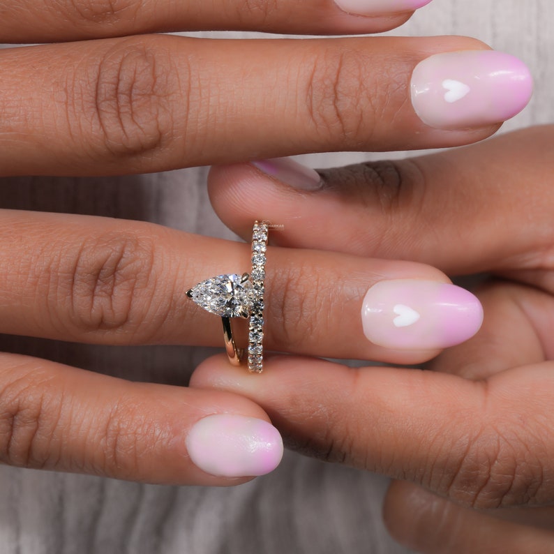 Pear Cut Lab Diamond Wedding Band Ring For Her