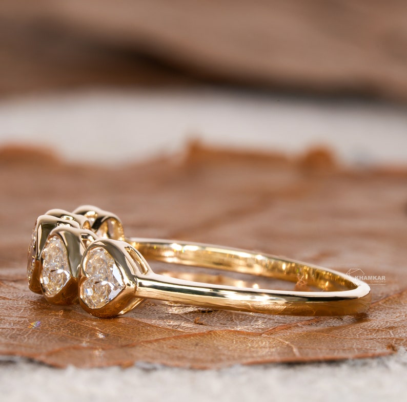 Heart Shaped Lab Grown Diamond Band,1.25TCW Heart Cut Diamond Half Eternity Wedding Band,Bezel Set 5 Stone Wedding Ring,For Valentine Gifts