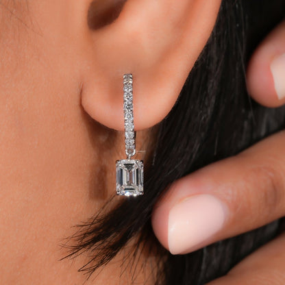 Emerald Cut Lab Grown Diamond Drop Earrings