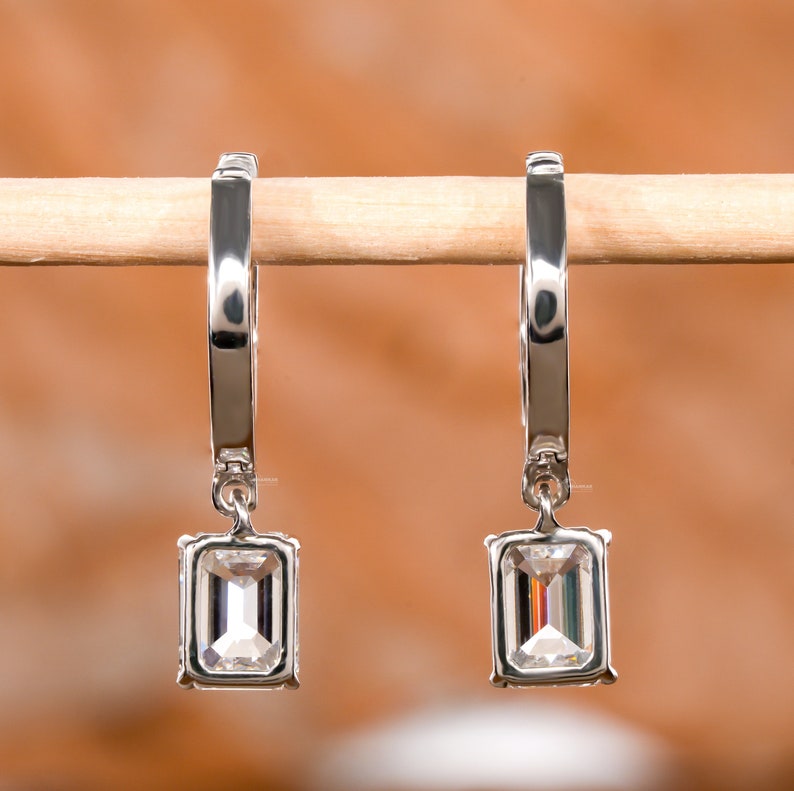 Emerald Cut Lab Grown Diamond Dangling Earrings,Dangle and Drop Wedding Earrings for Women,Lever Back Earrings,Bridesmaid Gifts