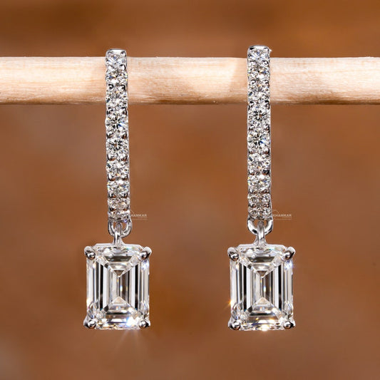 Emerald Cut Lab Grown Diamond Dangling Earrings,Dangle and Drop Wedding Earrings for Women,Lever Back Earrings,Bridesmaid Gifts